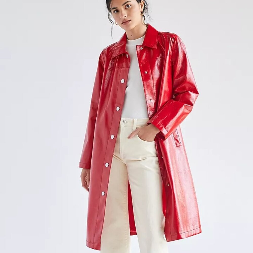 Avec Les Filles Red Faux Leather Trench Coat Size S